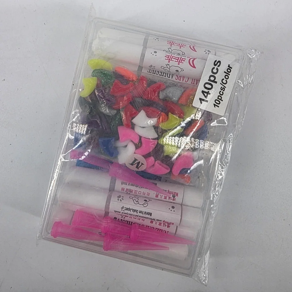 Victhy 140pcs Cat Nail Caps Medium Size Multi-Color with Adhesive & Applicators